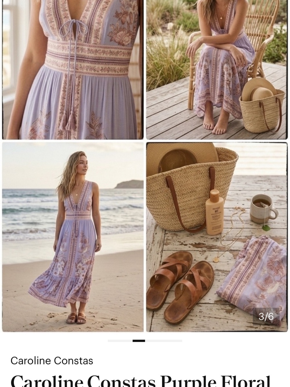 Caroline Constas lavender purple beige linen summer maxi dress size S - Picture 4 of 11